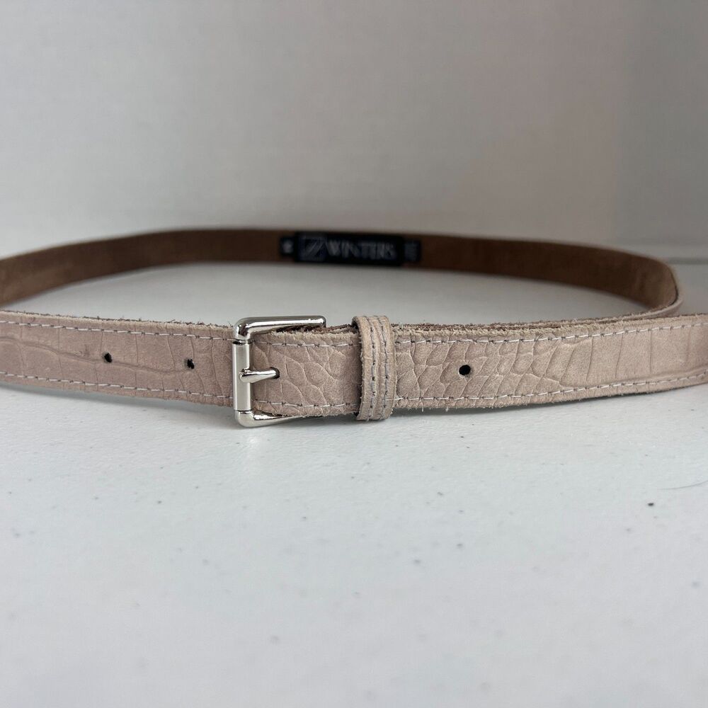 JJ Winters Women's Abby Croco Skinny Belt Stone Hornback Leather Size M